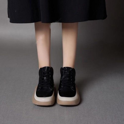 High Top Round Toe Thick Bottom Women Casual Sneakers Black image