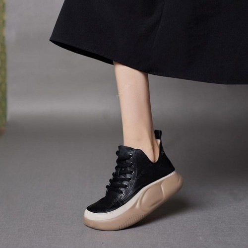 High Top Round Toe Thick Bottom Women Casual Sneakers Black image
