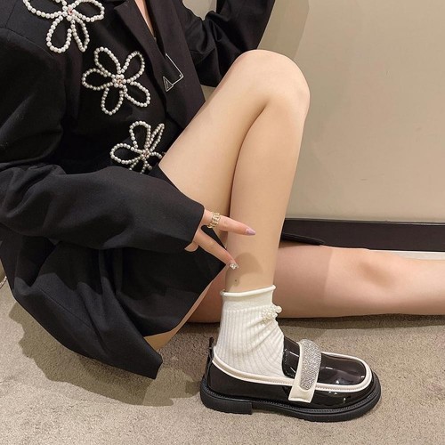 Platform Sponge Bottom Slip On Rhinestone Loafers Shoes - Black image