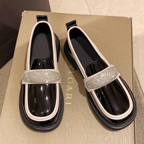 Platform Sponge Bottom Slip On Rhinestone Loafers Shoes - Black image