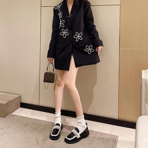 Platform Sponge Bottom Slip On Rhinestone Loafers Shoes - Black image