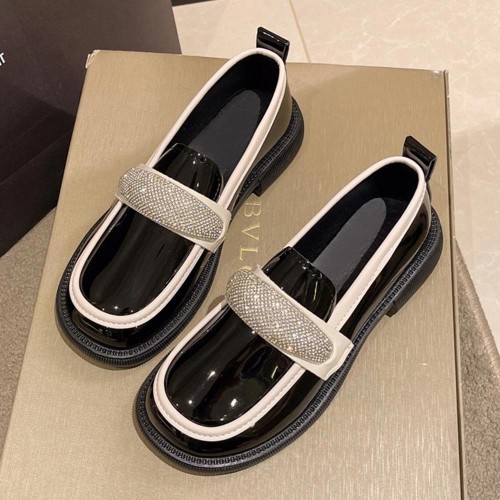 Platform Sponge Bottom Slip On Rhinestone Loafers Shoes - Black image
