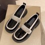 Platform Sponge Bottom Slip On Rhinestone Loafers Shoes - Black