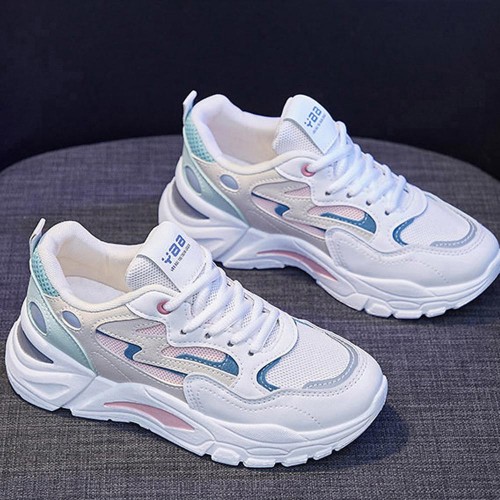 Breathable Hollow Out Mesh Lace up Women Sneakers - Pink image