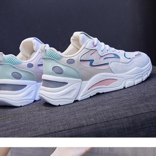 Breathable Hollow Out Mesh Lace up Women Sneakers - Pink image