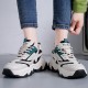Letter Detail Front Chunky Lace up Color Block Sneakers - Black image