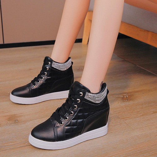 Comfort Rhinestone Decorated High Top Women Fashion Sneakers - Black image