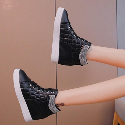Comfort Rhinestone Decorated High Top Women Fashion Sneakers - Black image