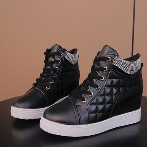 Comfort Rhinestone Decorated High Top Women Fashion Sneakers - Black image