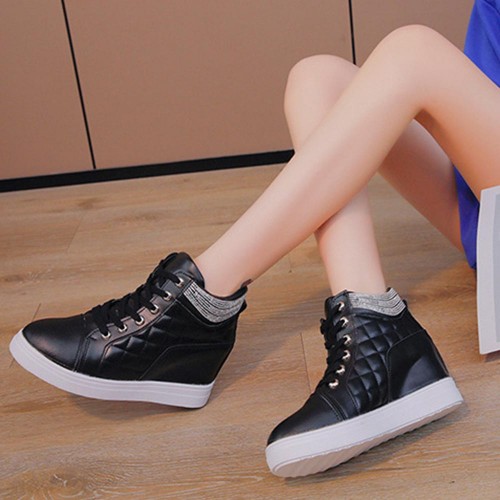 Comfort Rhinestone Decorated High Top Women Fashion Sneakers - Black image