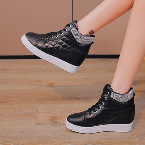 Comfort Rhinestone Decorated High Top Women Fashion Sneakers - Black image