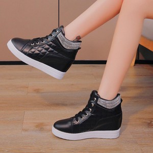 Comfort Rhinestone Decorated High Top Women Fashion Sneakers - Black