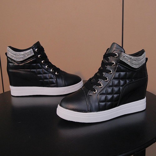 Comfort Rhinestone Decorated High Top Women Fashion Sneakers - Black image