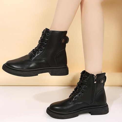 Round Toe High Top Comfortable Lace Up Women Boots Black image
