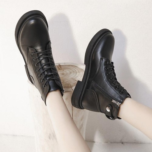 Round Toe High Top Comfortable Lace Up Women Boots Black image