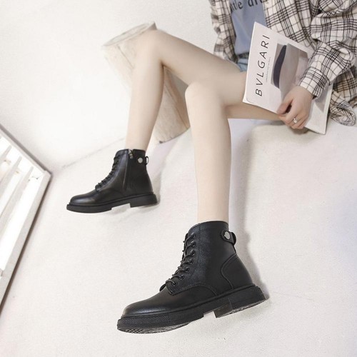 Round Toe High Top Comfortable Lace Up Women Boots Black image