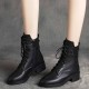 Casual Style High Top Chunky Laces Up Women Boots Black image