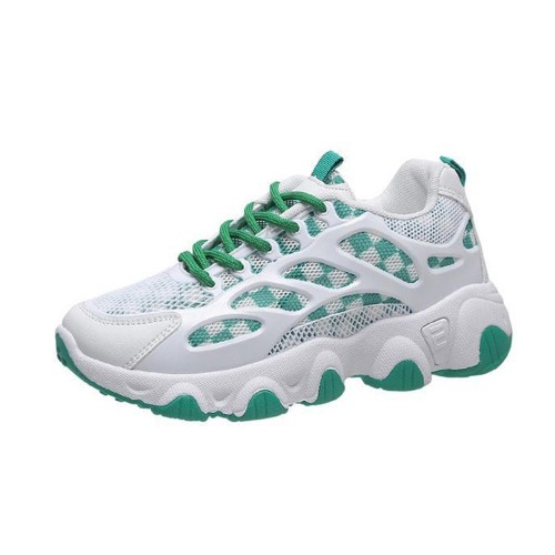 Comfort Round Toe Breathable Lace Up Sports Sneakers - Green image