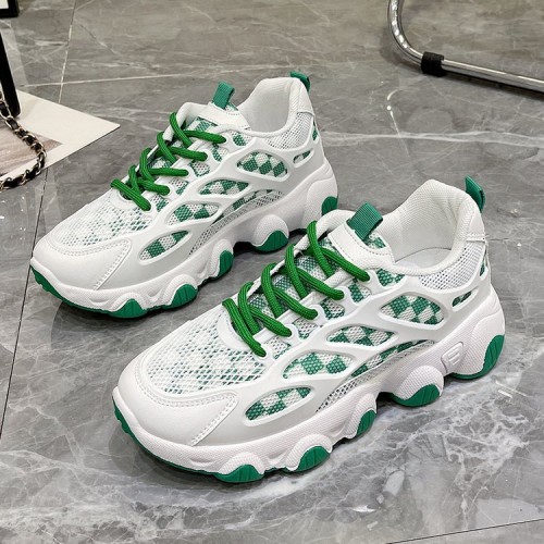 Comfort Round Toe Breathable Lace Up Sports Sneakers - Green image