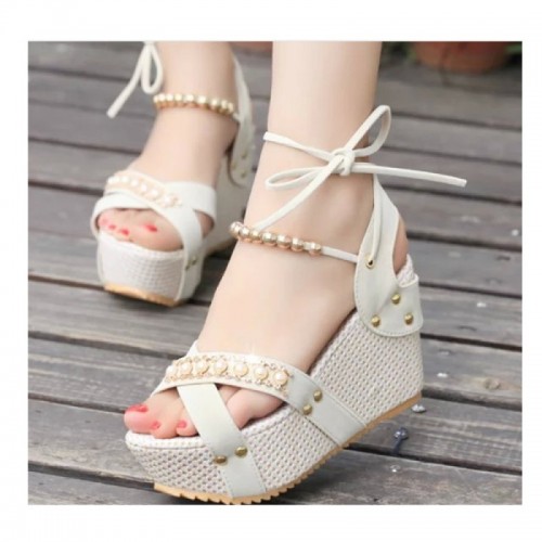 Women Fashion Thick Crust High Wedge Sandals - Cream image