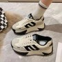 Soft Breathable Round Toe Thick Bottom Lace Up Sneakers - Black
