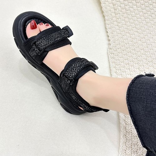 Comfortable Velcro Ankle Strap Open Toe Wedge Sandals - Black image