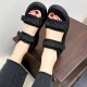 Comfortable Velcro Ankle Strap Open Toe Wedge Sandals - Black image