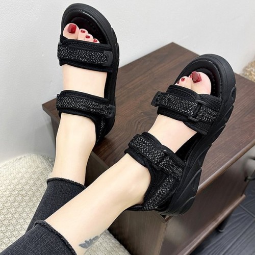 Comfortable Velcro Ankle Strap Open Toe Wedge Sandals - Black image