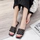 Rhombus Comfortable Flat Bottom Square Toe Slippers - Black image