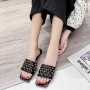 Rhombus Comfortable Flat Bottom Square Toe Slippers - Black