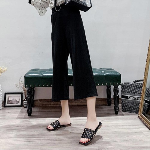 Rhombus Comfortable Flat Bottom Square Toe Slippers - Black image