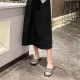 Rhinestone Non Slip Square Head Flat Bottom Slippers - Black image