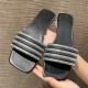 Rhinestone Non Slip Square Head Flat Bottom Slippers - Black image