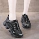 Breathable Mesh Round Toe Cross Straps Lace Up Sneakers - Black image