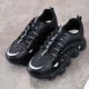 Breathable Mesh Round Toe Cross Straps Lace Up Sneakers - Black image