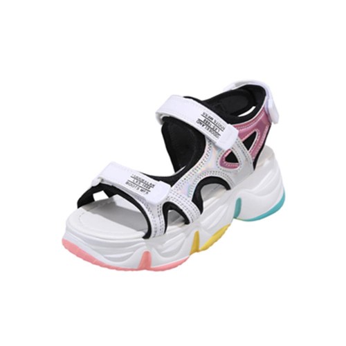 Rainbow Thick Bottom Velcro Closure Soft Sports Sandals - White image