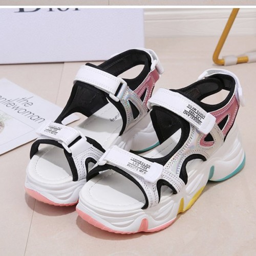 Rainbow Thick Bottom Velcro Closure Soft Sports Sandals - White image