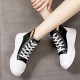 Platform Lace Up Flat Bottom Breathable Mesh Sneakers - Black image