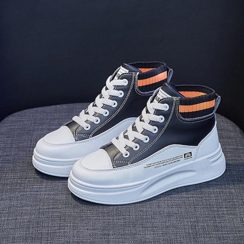Platform Lace Up Flat Bottom Breathable Mesh Sneakers - Black image