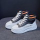 Platform Lace Up Flat Bottom Breathable Mesh Sneakers - Black image