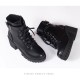 Platform Round Toe Thick Sole Ankle Strap Boots - Black image