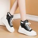 Platform Soft Sole Shallow Mouth Lace Up Ankle Sneakers - Black image