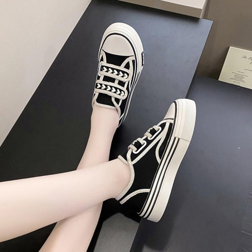 Casual Velcro Round Toe Contrast Textured Trim Sneakers - Black image