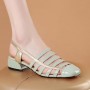 Luxury Strappy Hollows Square Heel Slip On Heel Sandals - Green