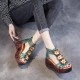 Flowers Decor Strappy Back Zipper Peep Toe Wedge Sandals - Green image