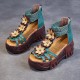 Flowers Decor Strappy Back Zipper Peep Toe Wedge Sandals - Green image