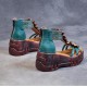 Flowers Decor Strappy Back Zipper Peep Toe Wedge Sandals - Green image