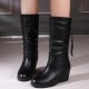 Casual Soft Soled Tall barrel Side Zipper Non Slip Boots - Black image