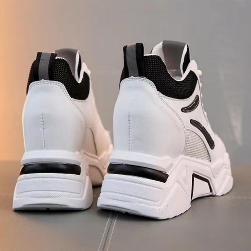  Platform Mesh Round Toe Thick Bottom Breathable Sneakers - Black image