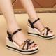 Comfortable Fish Mouth Soft Soled Buckle Closure Wedge Sandals - Black image